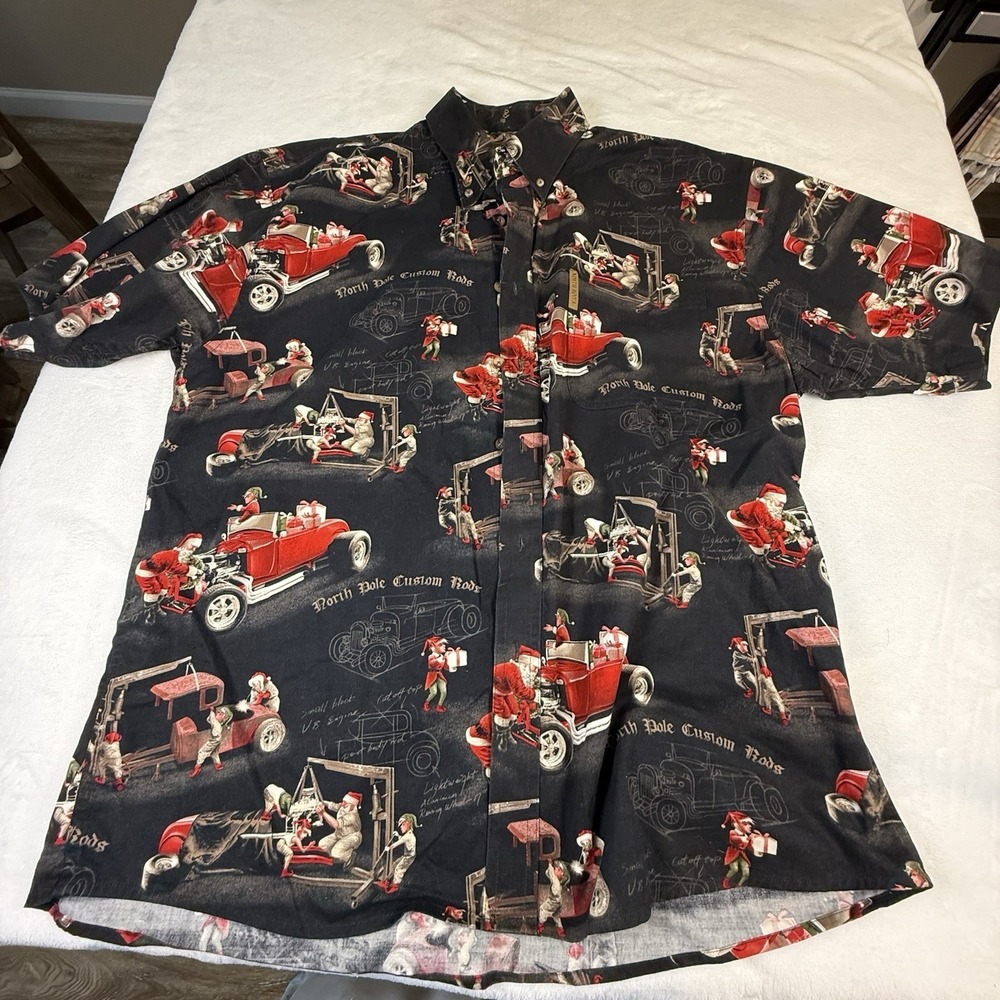 North River Outfitters Christmas‎ Hot Rod Shirt Mens Large Santa Custom Cars